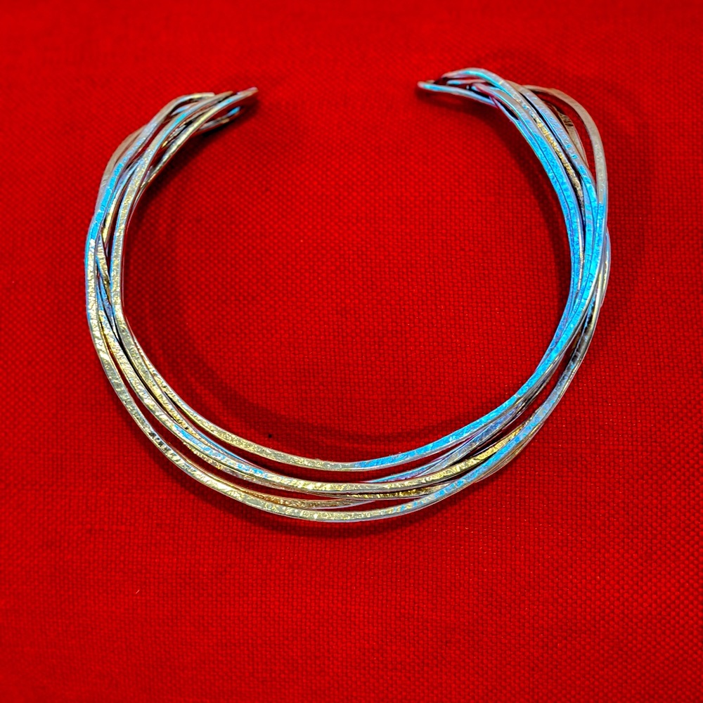 Vintage Hammered Sterling silver choker collar style necklace